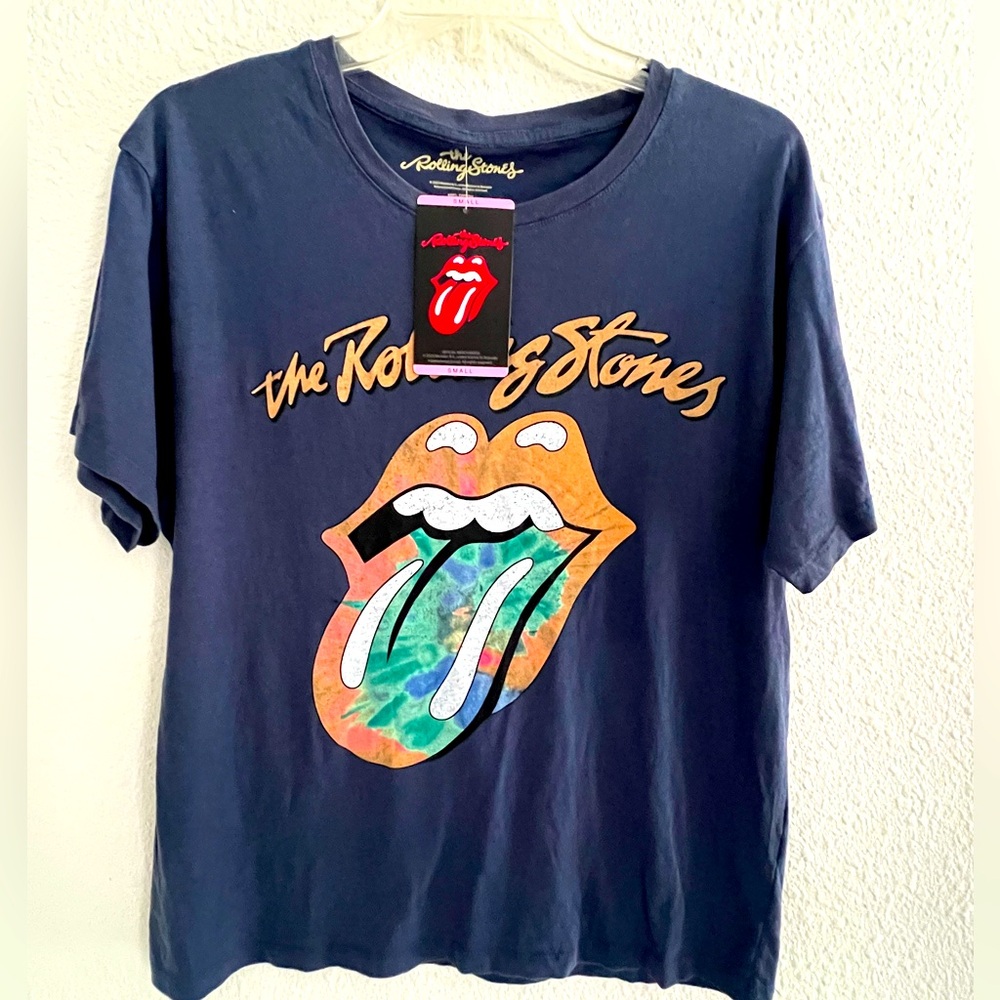 The Rolling Stones Oversized Navy Tee with Iconic Tongue Logo